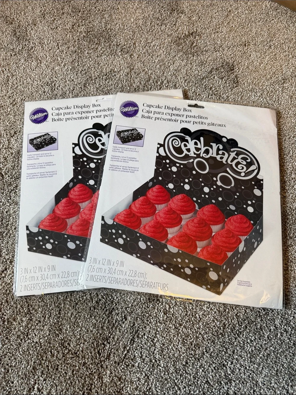 Wilton Black Celebrate Cupcake Display Box. Set of 2. Two inserts in each box